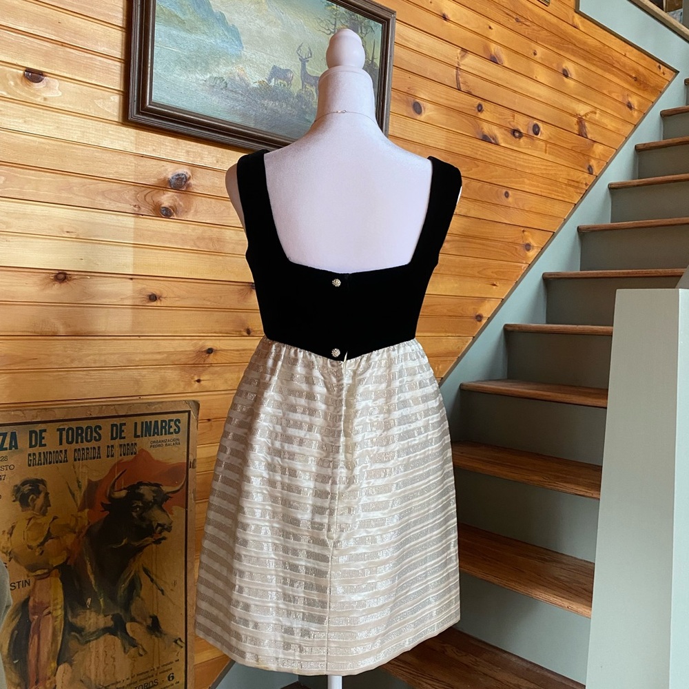 Vintage elegant party, NYE, holiday 60s mini dress, velvet, satin, silver size 0 - Picture 5 of 6